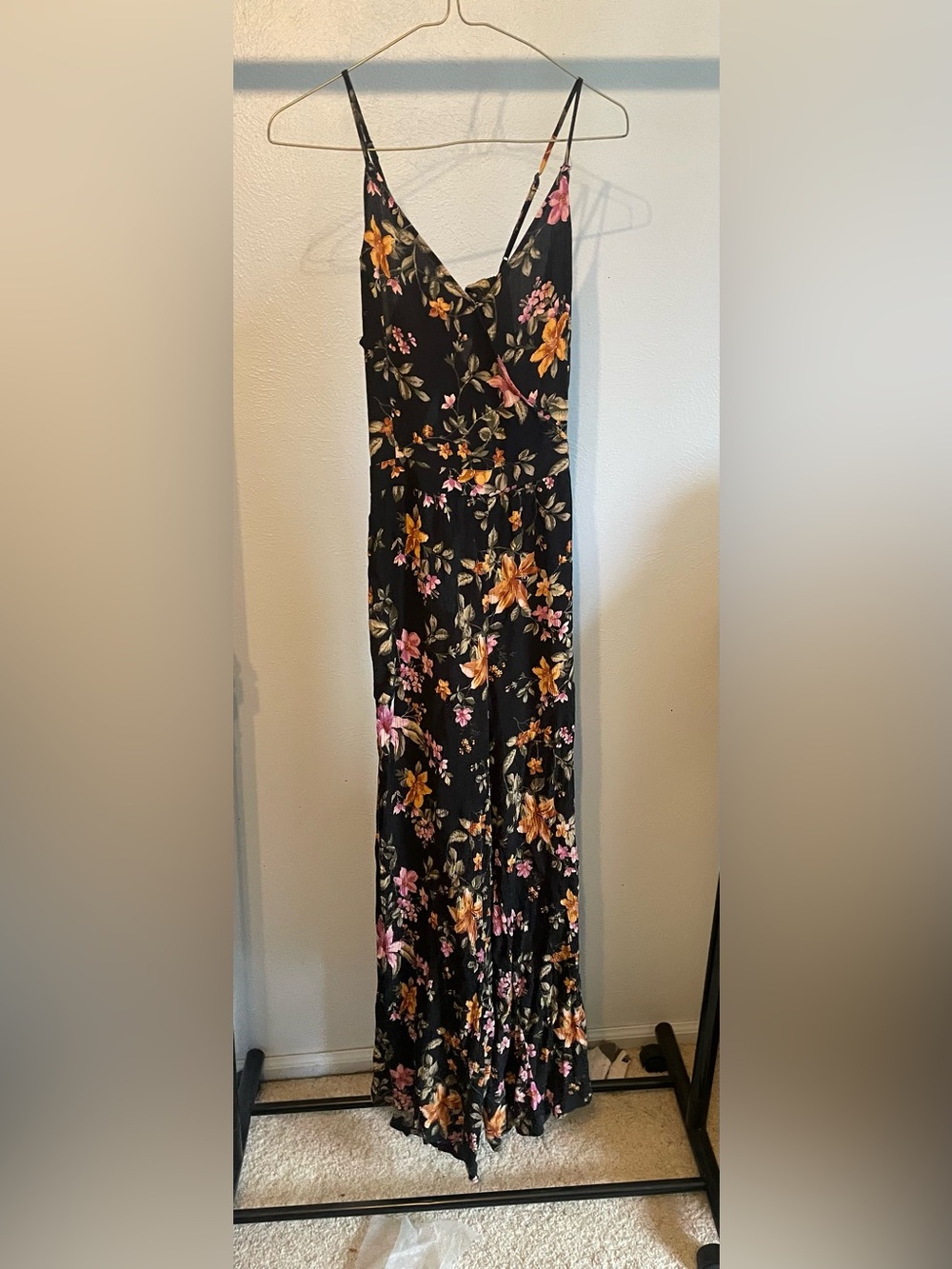 American Eagle Black Floral Jumpsuit Wide-Leg Design